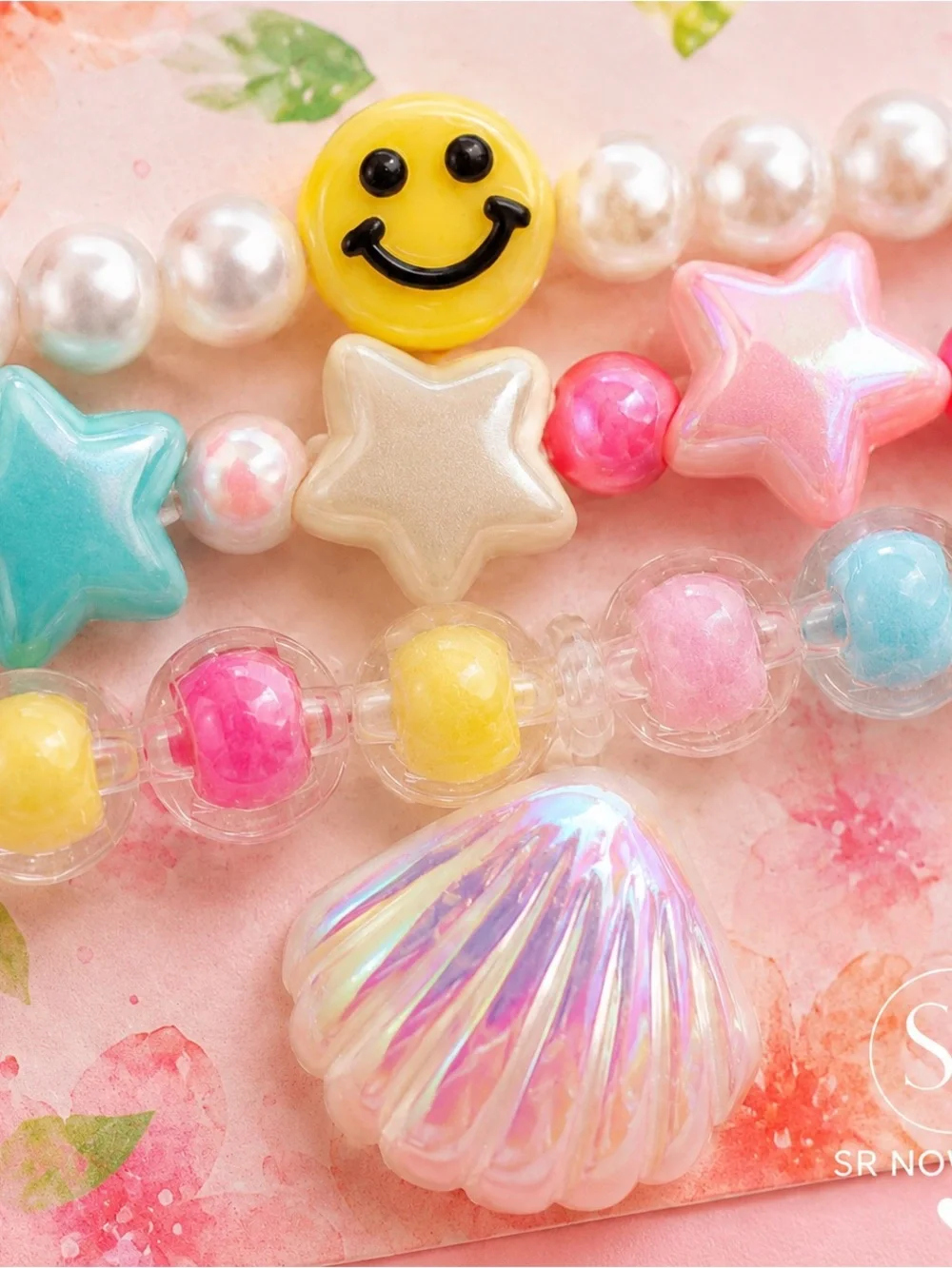 Mermaid Bracelet Set for Girls | Smiley Face & Shell Charm Stackable NEW